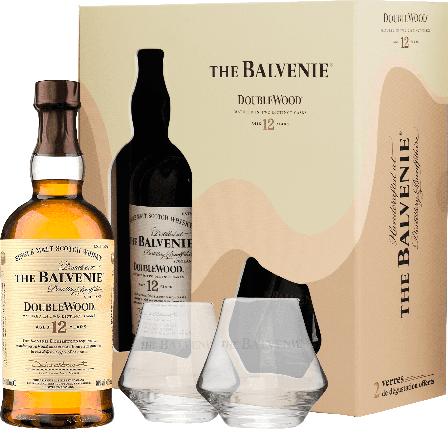 The Balvenie 12 letá DoubleWood se dvěma sklenicemi