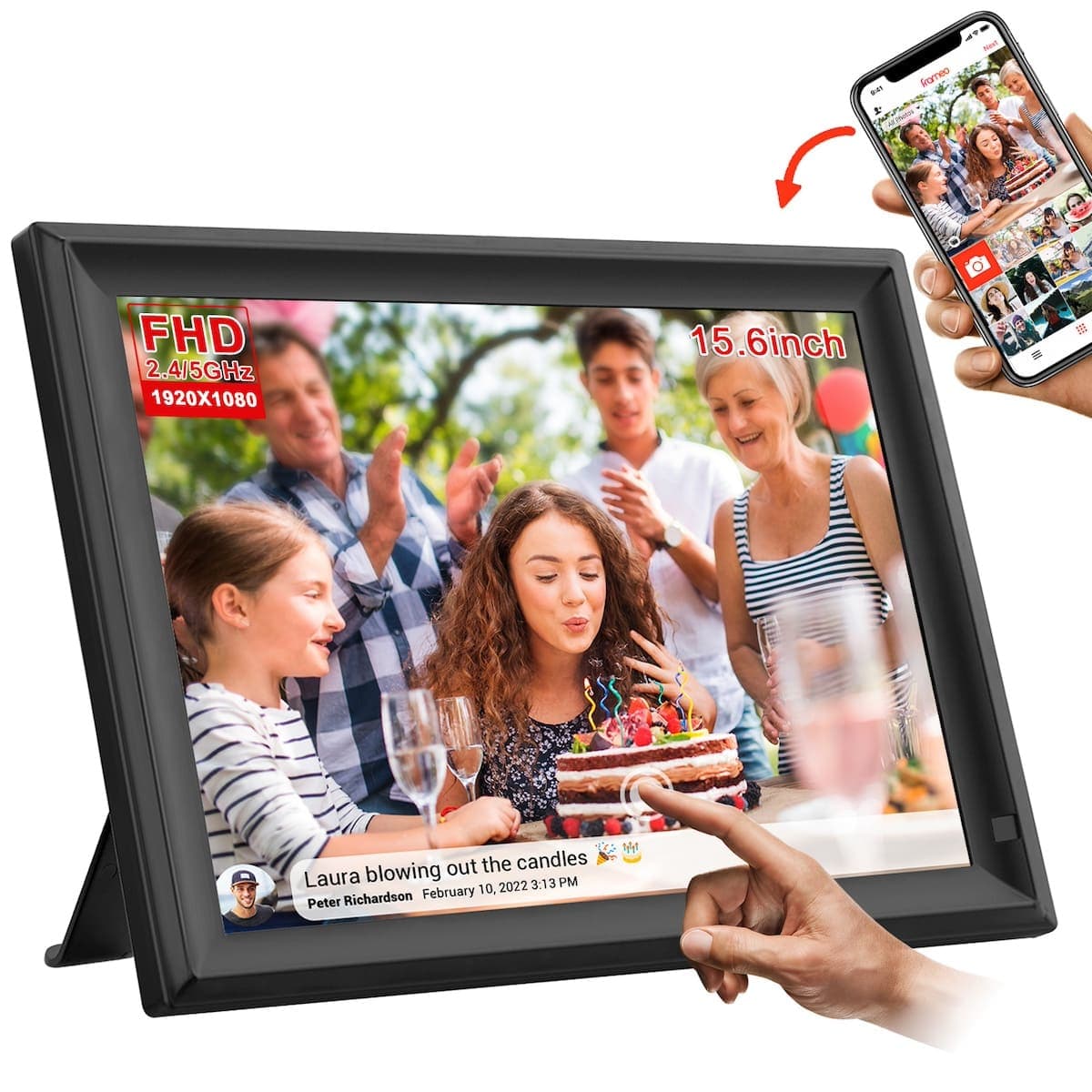 Digitální foto rámeček elektronický s Wifi 15,6" - černý foto rámeček (foto + video) - 64GB paměť - doporučení od Chytrej dárek (5 913 Kč)