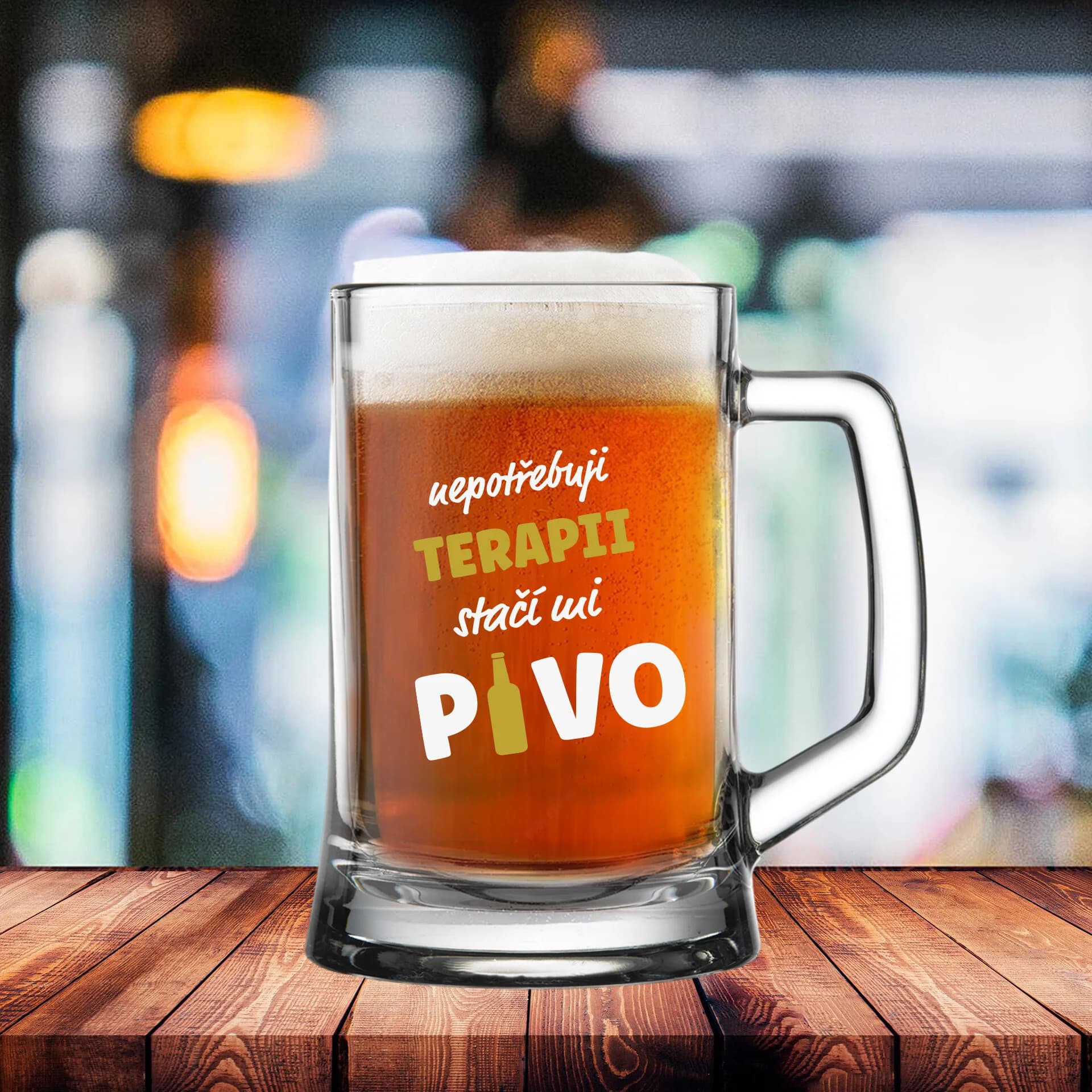 Pivní sklenice Nepotřebuji terapii, stačí mi pivo